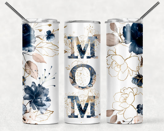 Mom Blue Floral Tumbler